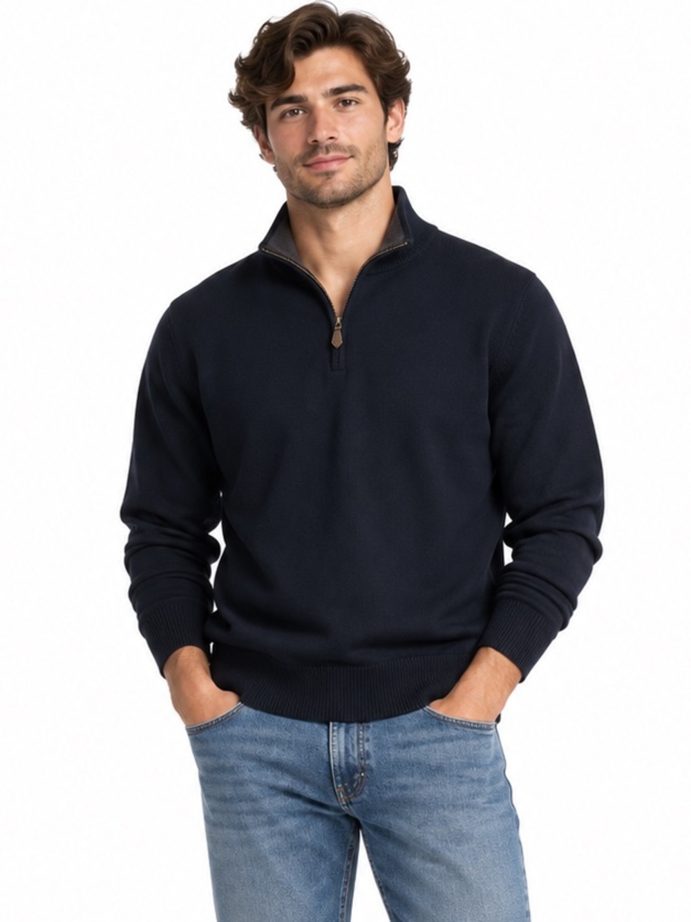 Brooks Brothers Italian Merino Wool Quarter Zip Sweater M Navy Heritage Preppy